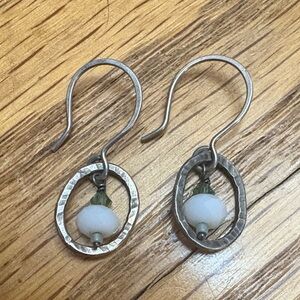 Silver and White Dangle Earrings